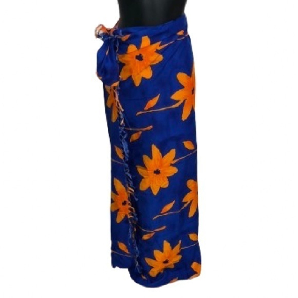 Koko Knot cobalt blue and orange floral sarong wrap skirt NWOT